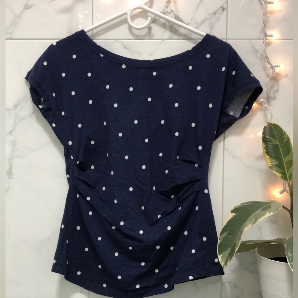 Anthropologie Deletta Navy Polka Dot Women's Top